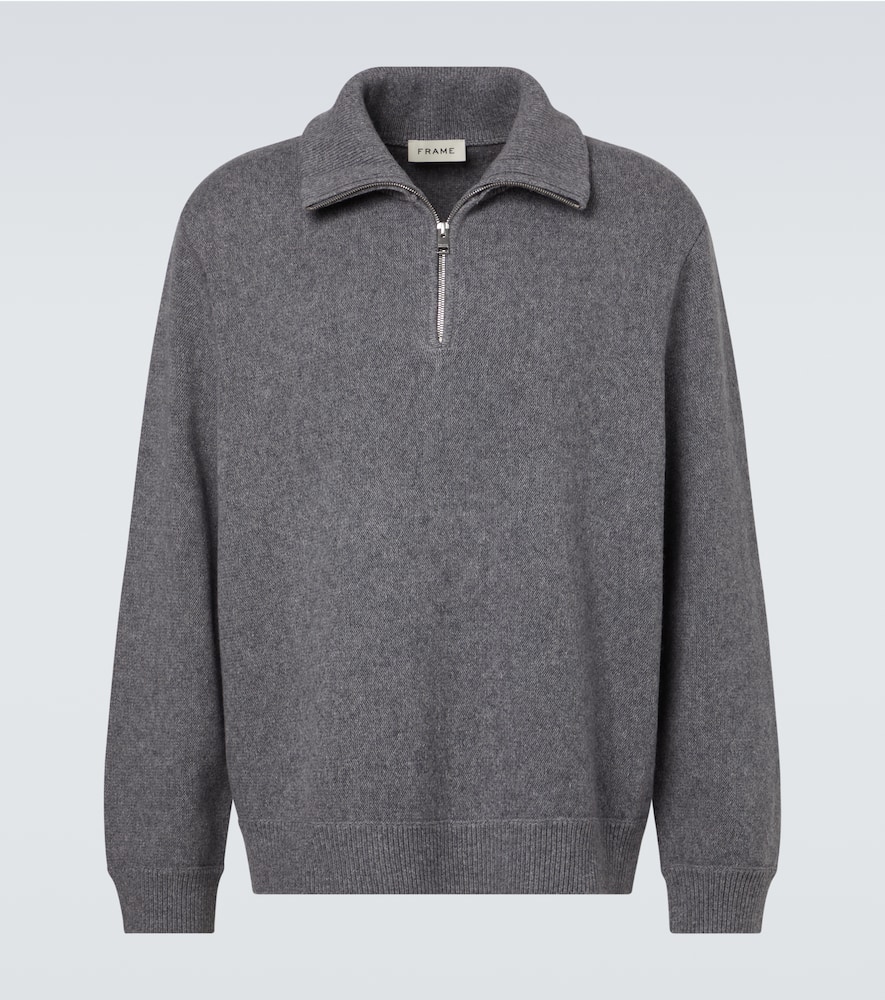 Frame Wool And Cotton Half-zip Sweater In Gray