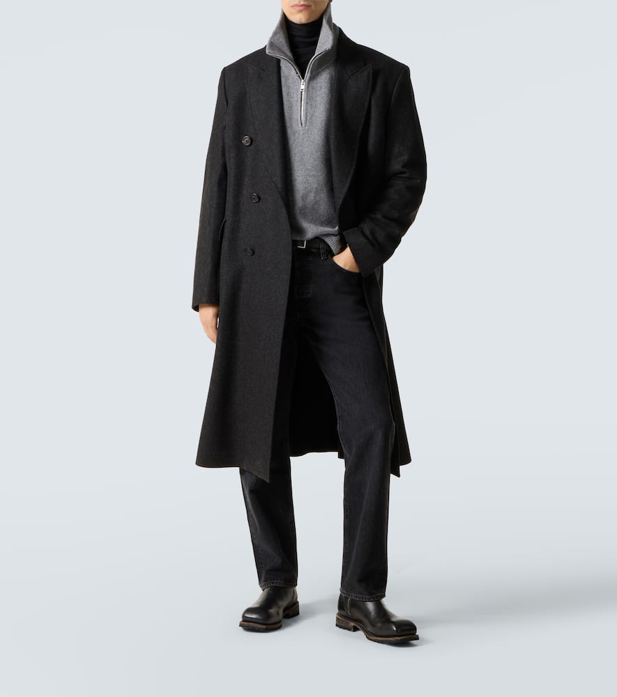 Frame Wool And Cotton Half-zip Sweater In Gray