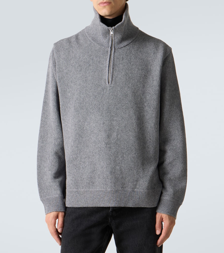 Frame Wool And Cotton Half-zip Sweater In Gray