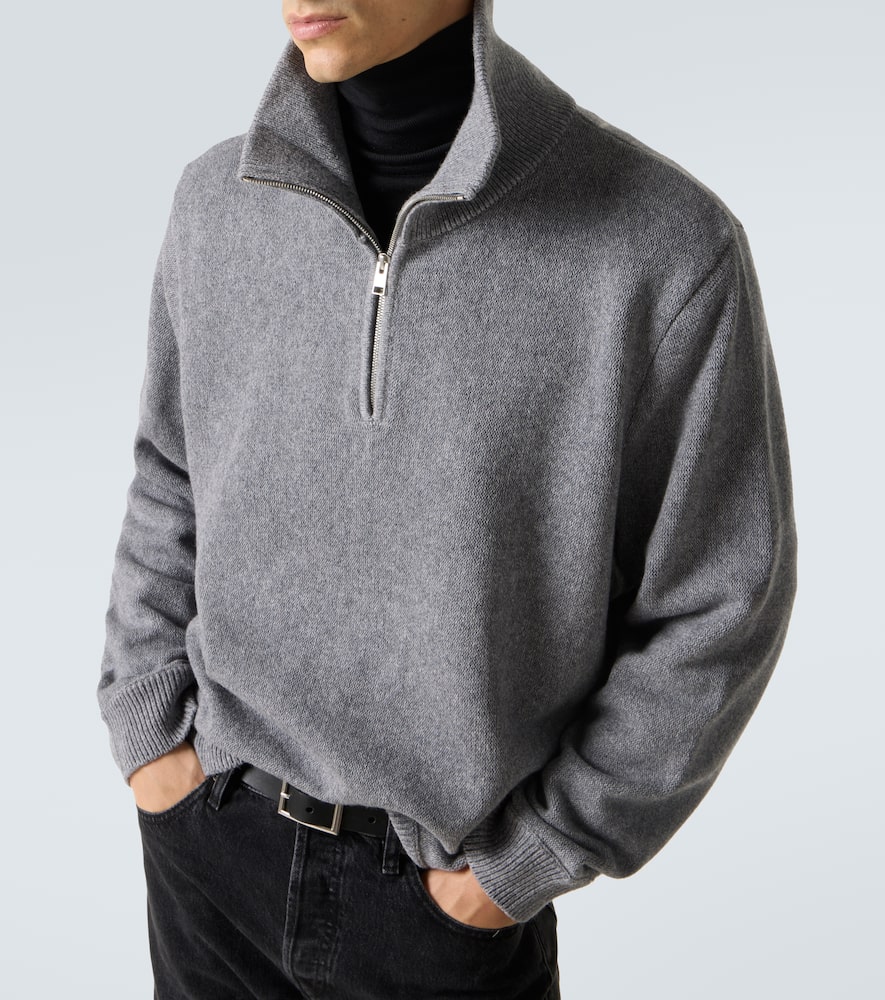 Frame Wool And Cotton Half-zip Sweater In Gray