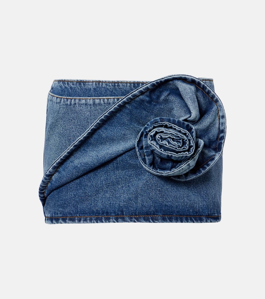 Magda Butrym Floral-appliqué Denim Miniskirt In Blue