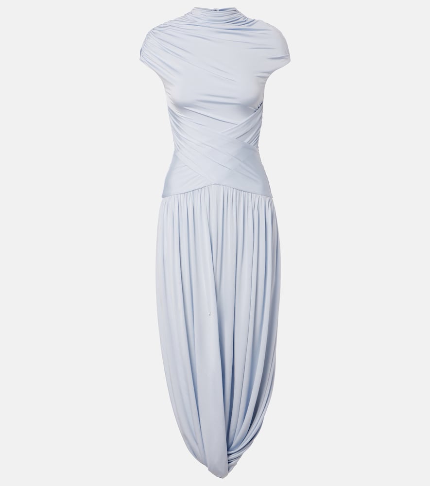 Self-Portrait Women's Blue Draped Midi Dress UK Size 18 - Mytheresa