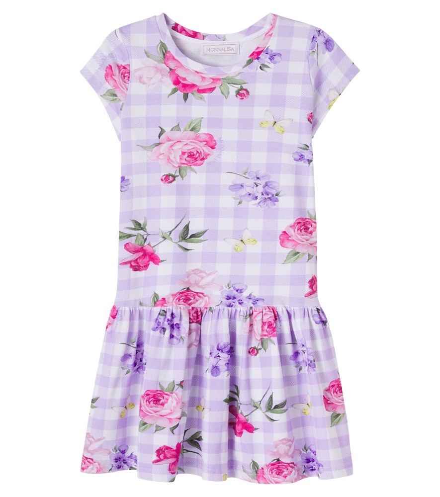 Monnalisa Purple Floral Gingham Cotton-Blend Jersey Dress Y Size 3 - Mytheresa