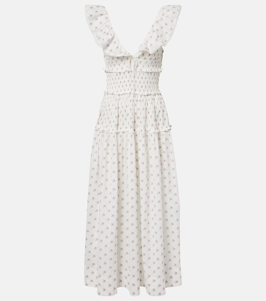 Doen Sorina Floral Lace-trimmed Cotton Midi Dress In Multi
