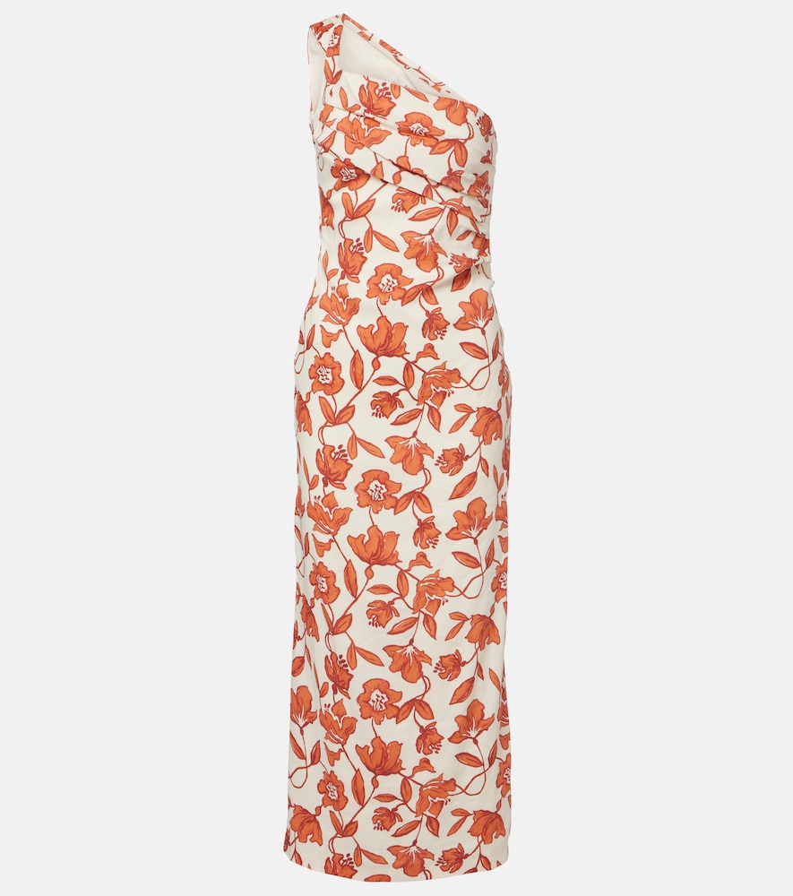 SIR Chloe one-shoulder floral linen-blend midi dress