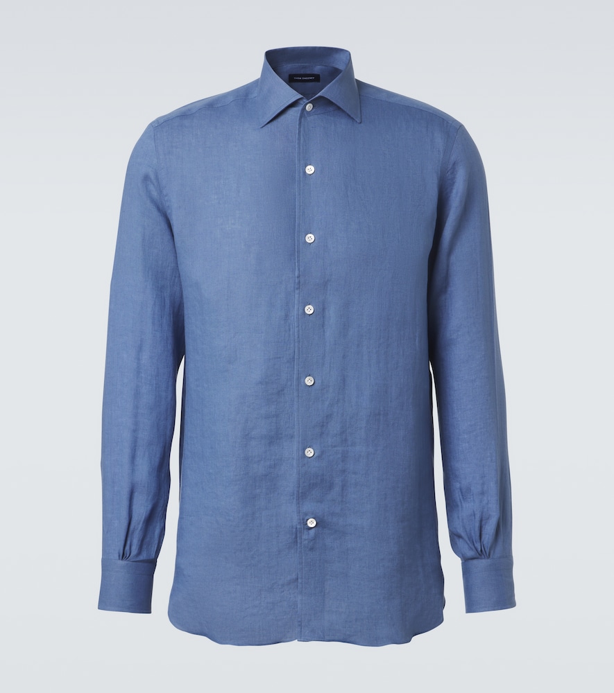 Thom Sweeney Linen Shirt In Blue