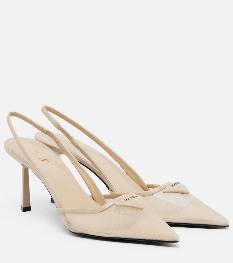 Slingback-Pumps aus Mesh mit Leder