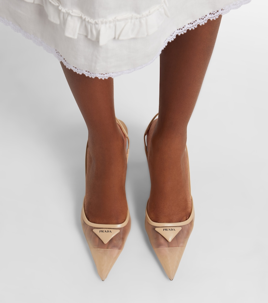 Prada Leather-trimmed mesh slingback pumps