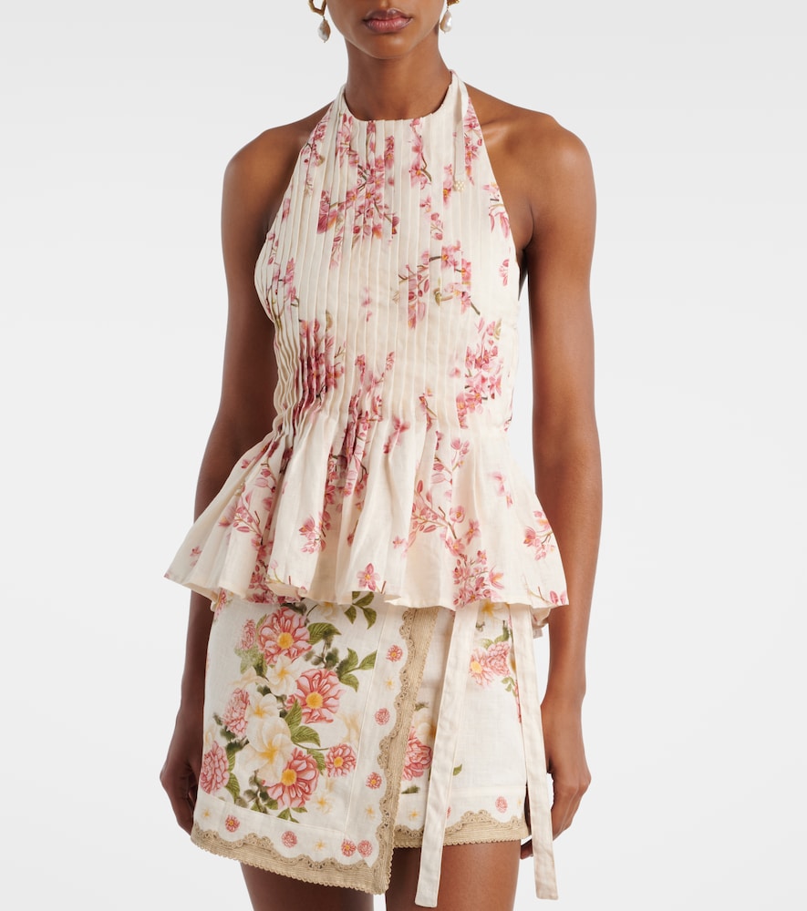 Agua by Agua Bendita Caña floral pleated linen top