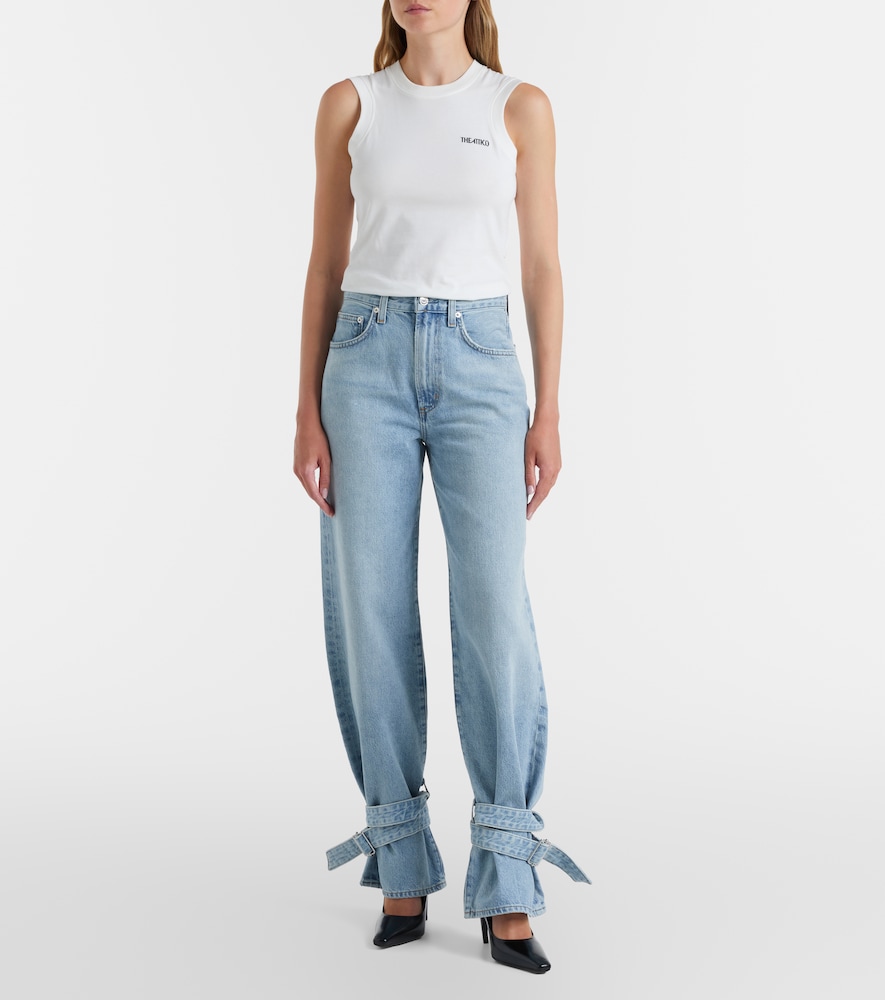 Cinched Hem Straight Jeans
