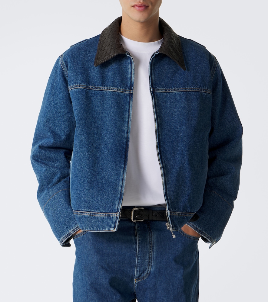 Intrecciato Leather-Trimmed Denim Jacket