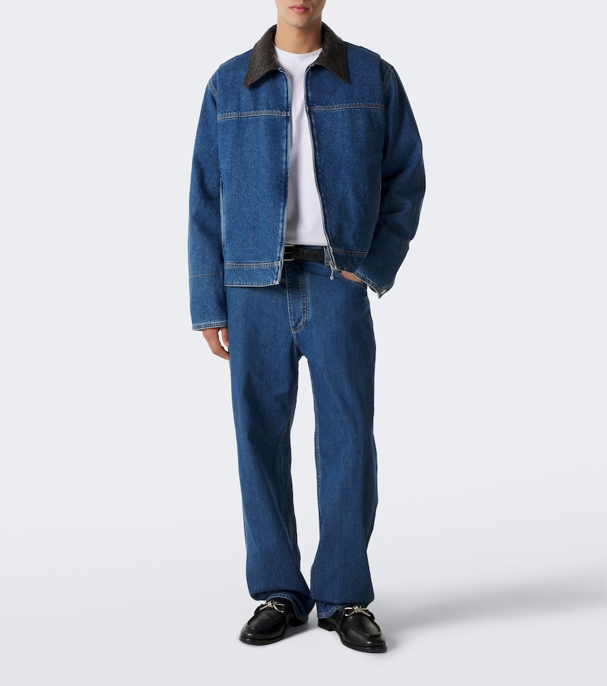 Intrecciato Leather-Trimmed Denim Jacket
