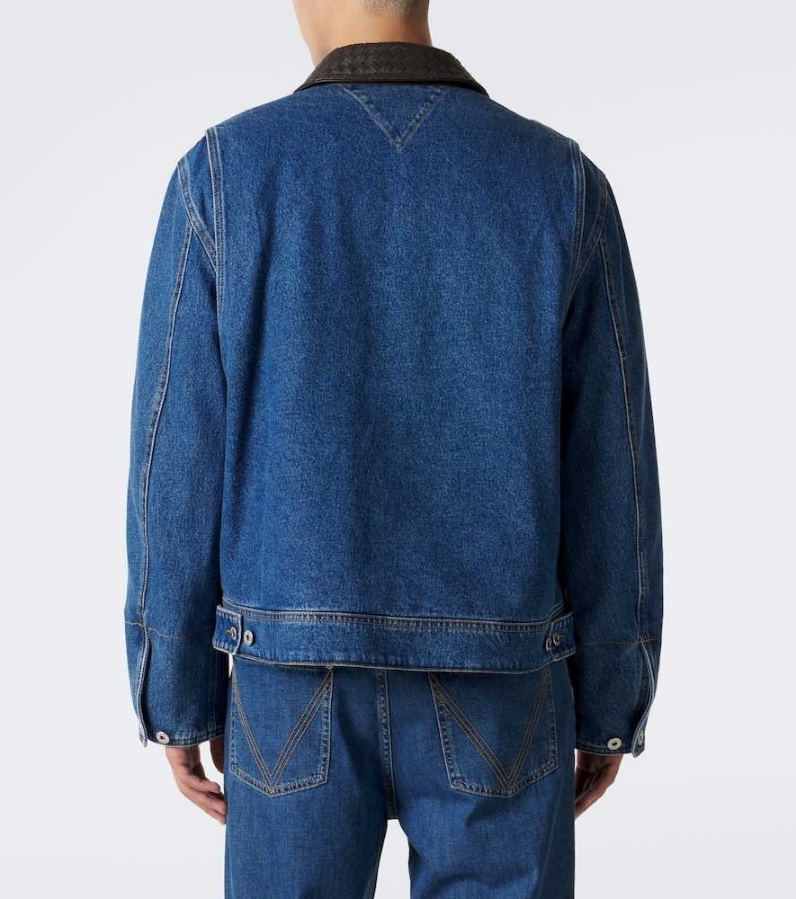 Intrecciato Leather-Trimmed Denim Jacket