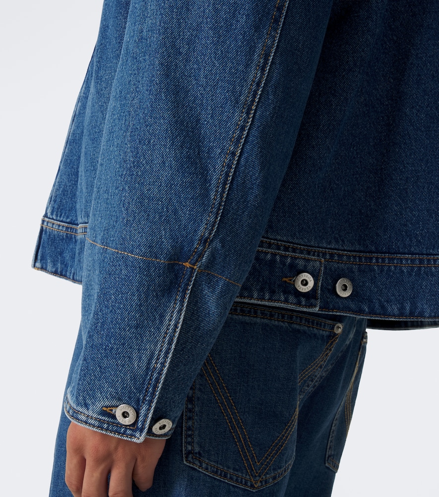 Intrecciato Leather-Trimmed Denim Jacket