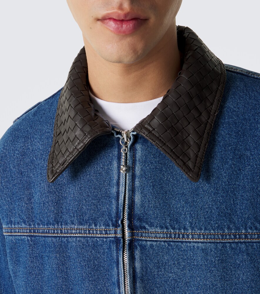 Intrecciato Leather-Trimmed Denim Jacket