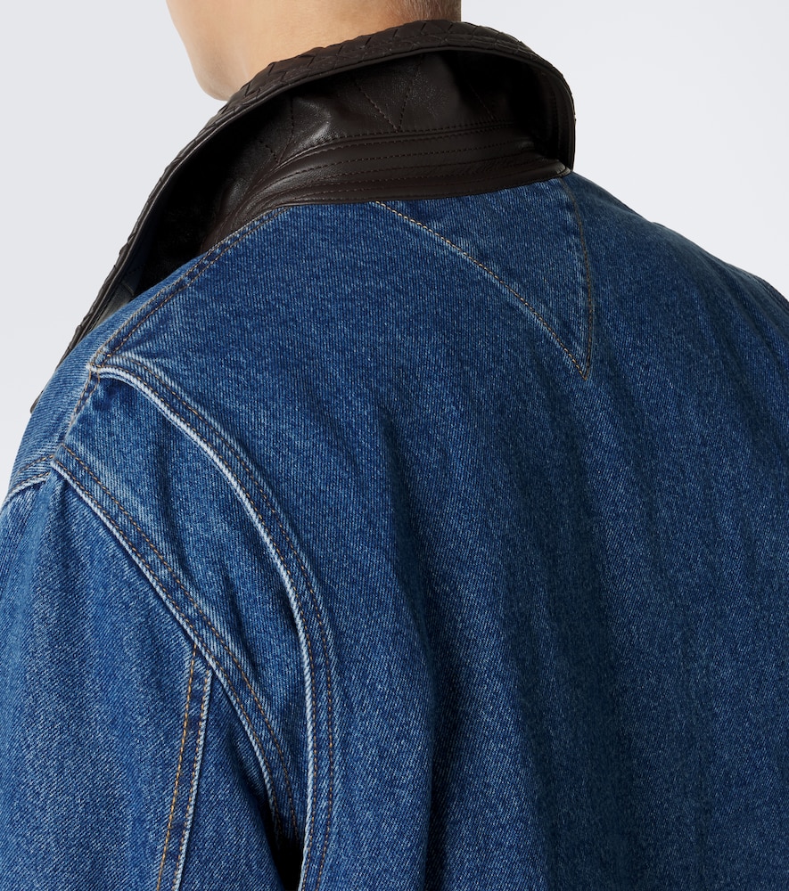 Intrecciato Leather-Trimmed Denim Jacket