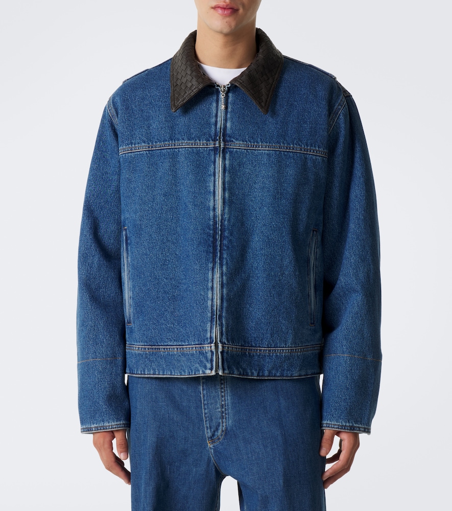 Intrecciato Leather-Trimmed Denim Jacket
