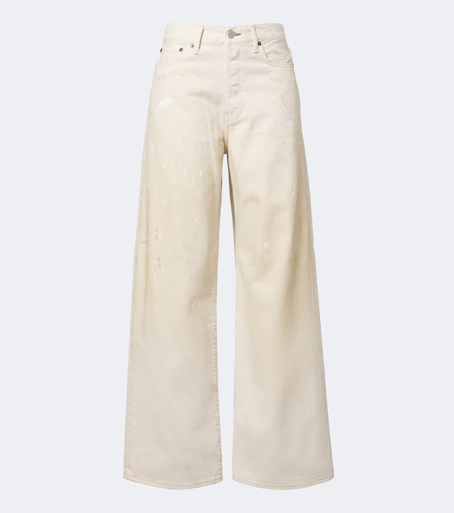 Jeans distressed a gamba larga con pelle