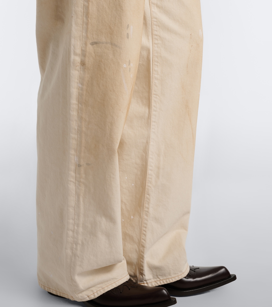 Distressed Leather-Trimmed Wide- Leg