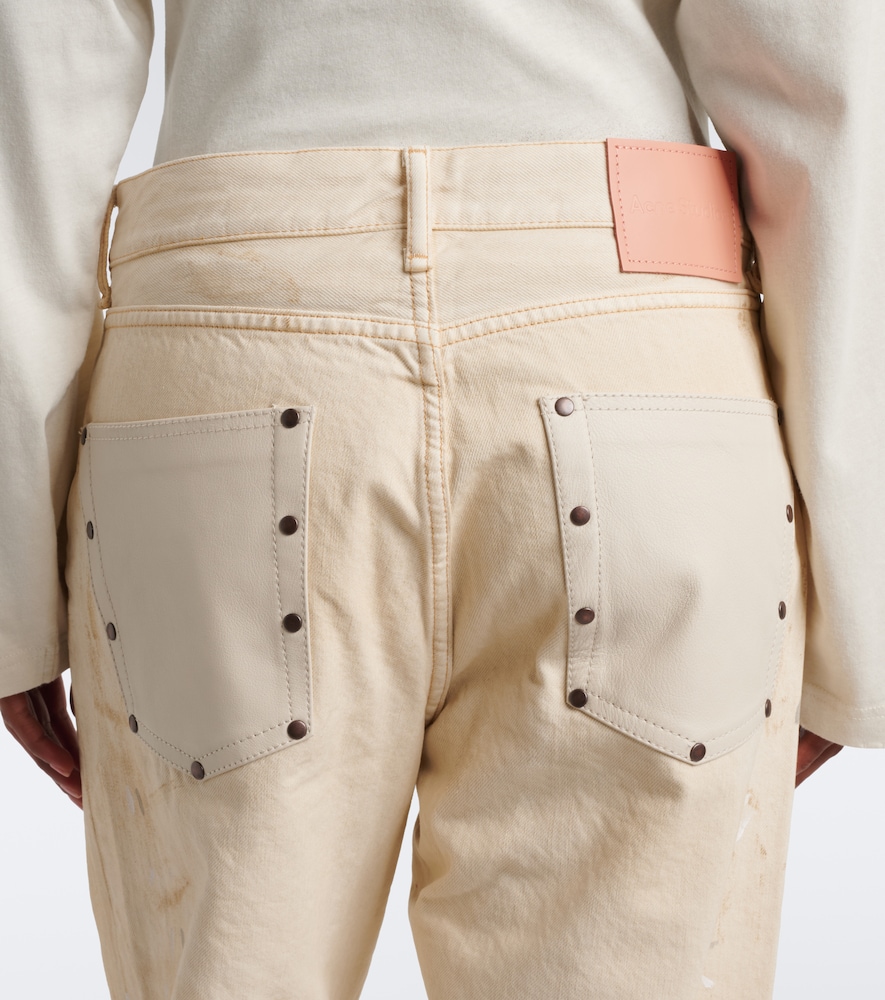 Distressed Leather-Trimmed Wide- Leg