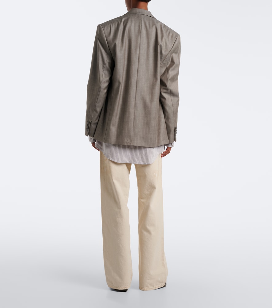 Distressed Leather-Trimmed Wide- Leg