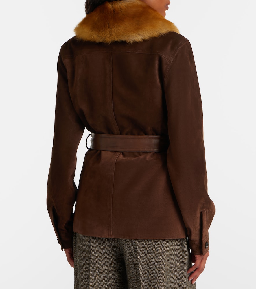 Belted Shearling-Trimmed Suede Jacket
