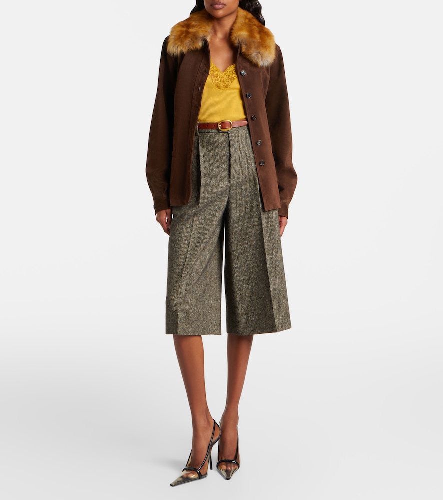 Belted Shearling-Trimmed Suede Jacket