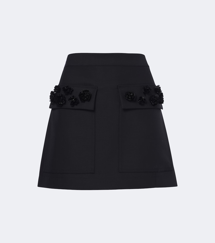 Embellished Wool-Blend Gabardine Miniskirt