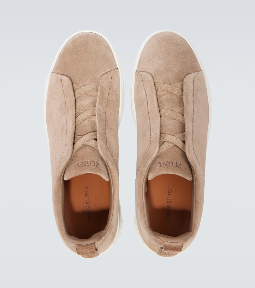 Zegna Neutral Triple Stitch Suede Sneakers In Neutrals