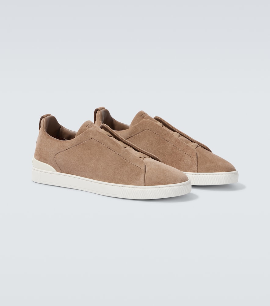 Zegna Neutral Triple Stitch Suede Sneakers In Neutrals