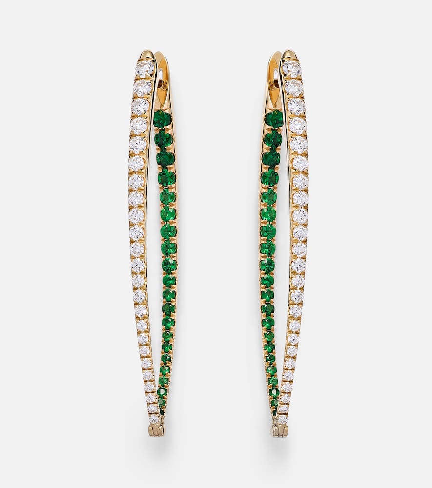 Melissa Kaye Cristina XL 18kt gold hoop earrings with diamonds and tsavorite garnets