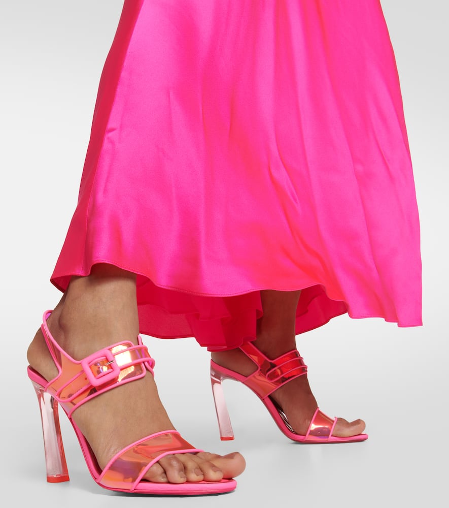Christian Louboutin Loubi Duniss 100 Vinyl & Leather Sandal In Fluo Pink