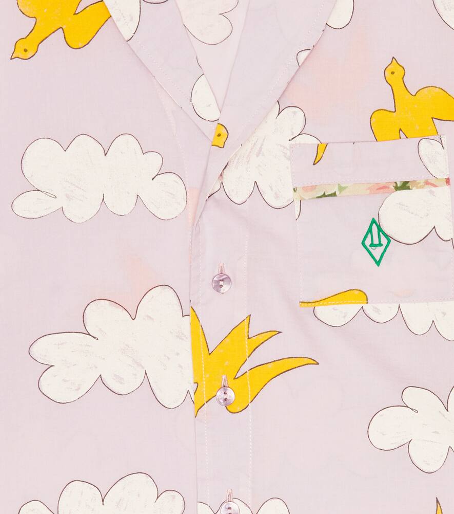 The Animals Observatory Wolf Printed Cotton Shirt In Lavand Clouds And Birds