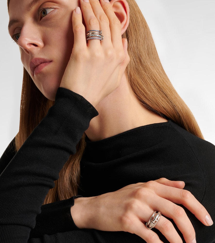 Spinelli Kilcollin Iris Sterling Silver Linked Ring With Sapphires, Aquamarine And Tanzanite In Silver