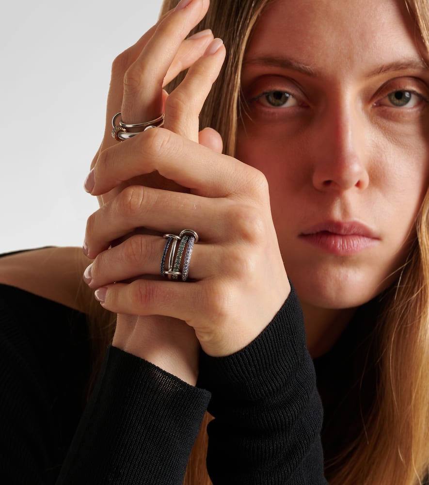 Spinelli Kilcollin Iris Sterling Silver Linked Ring With Sapphires, Aquamarine And Tanzanite In Silver