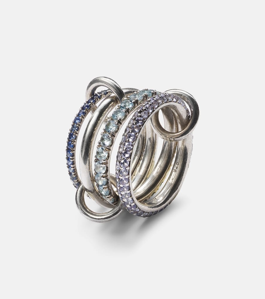 Spinelli Kilcollin Iris Sterling Silver Linked Ring With Sapphires, Aquamarine And Tanzanite In Silver
