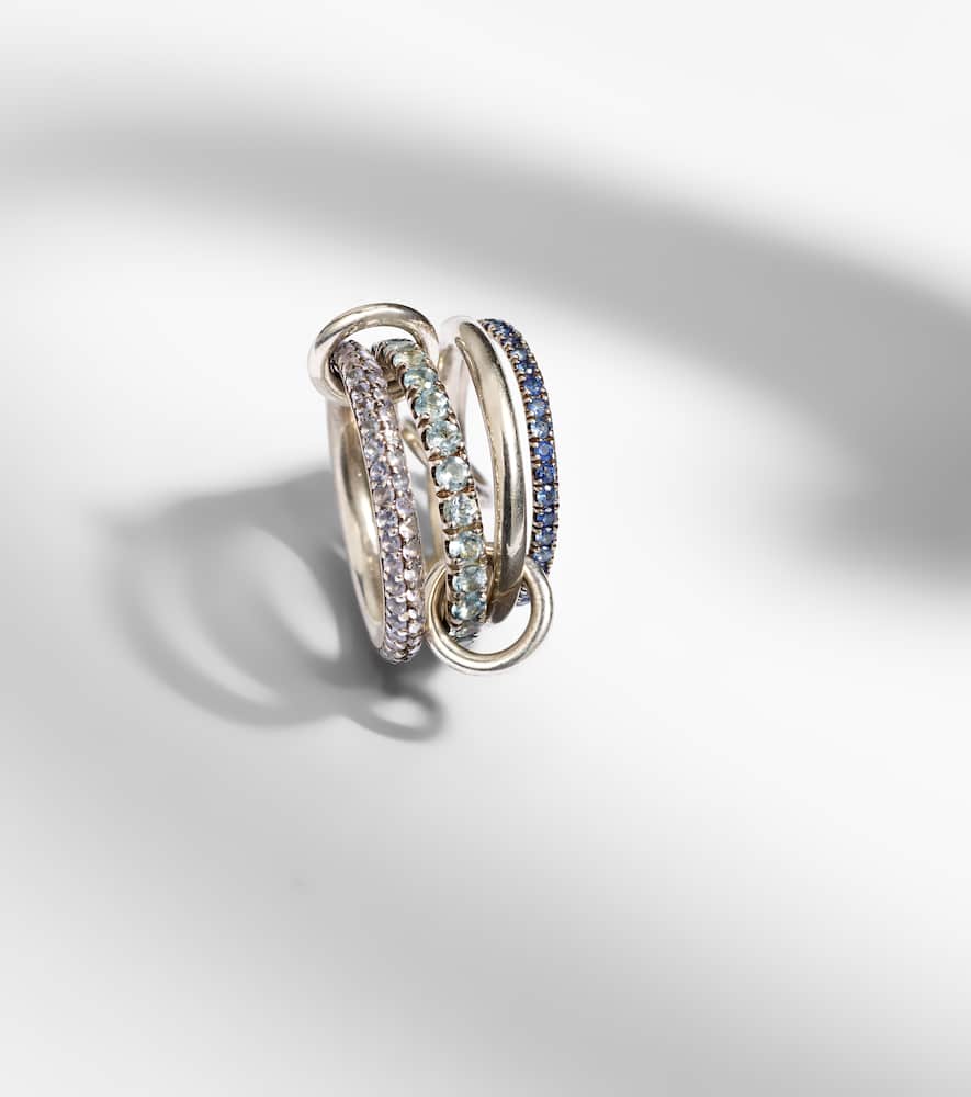 Spinelli Kilcollin Iris Sterling Silver Linked Ring With Sapphires, Aquamarine And Tanzanite In Silver