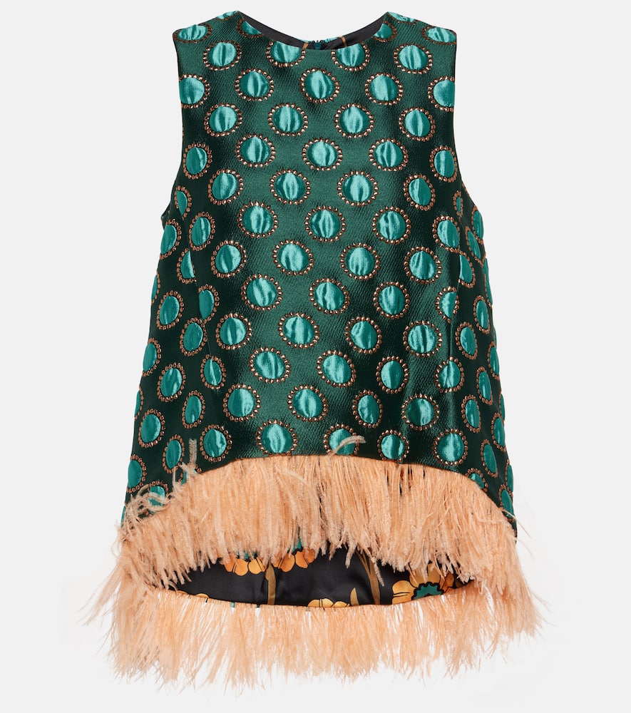 La Doublej La Scala Iconic Feather-trim Top In Multicoloured