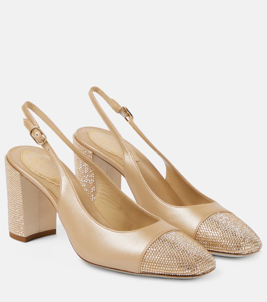 Shop René Caovilla Kristen Embellished Leather Slingback Pumps In Beige