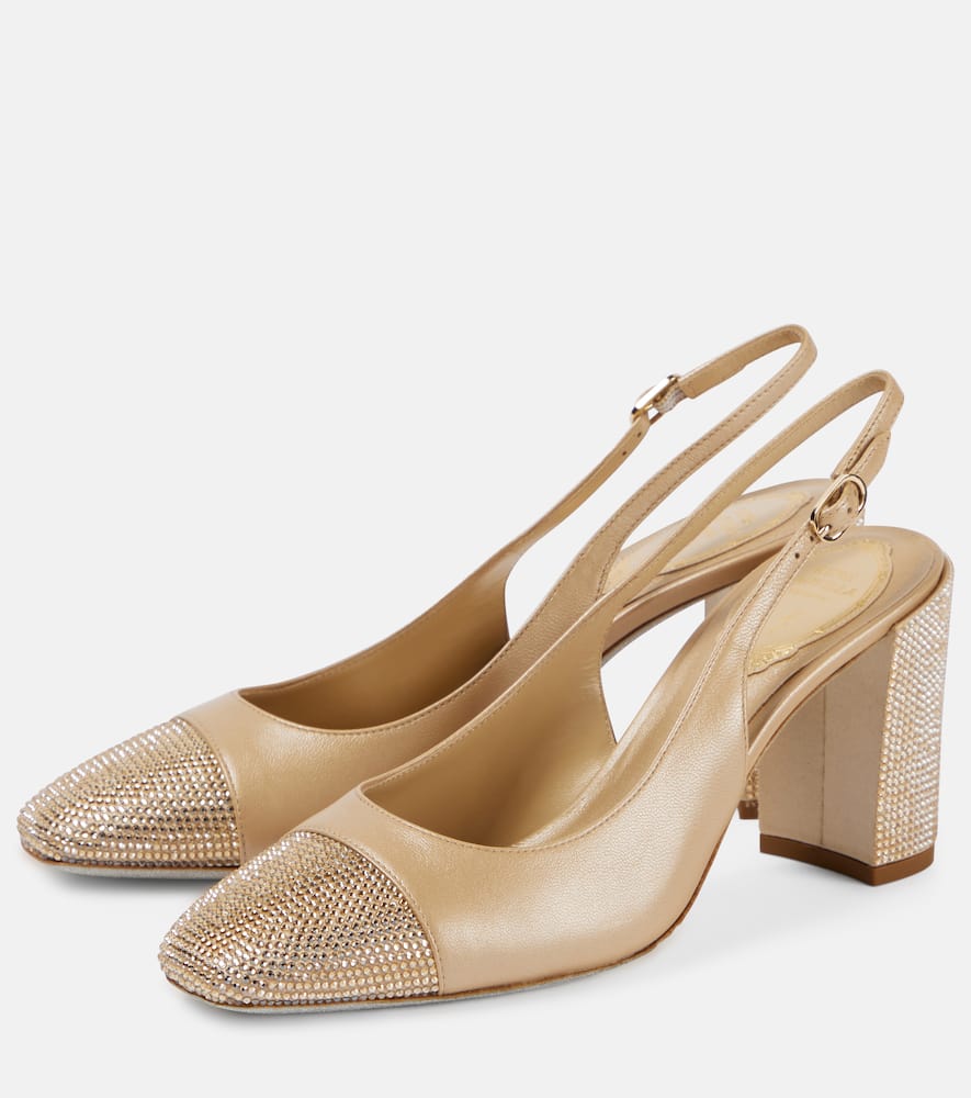 Shop René Caovilla Kristen Embellished Leather Slingback Pumps In Beige