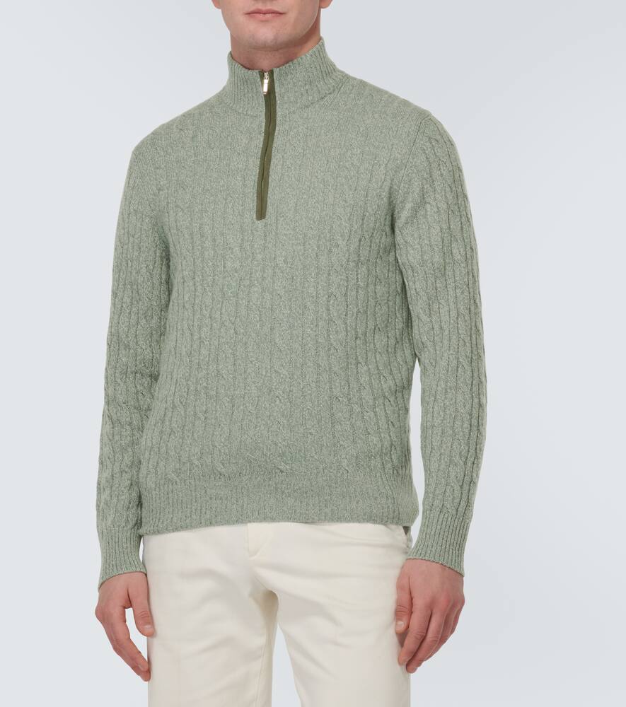 Shop Loro Piana Treccia Cable-knit Cashmere Sweater In Green