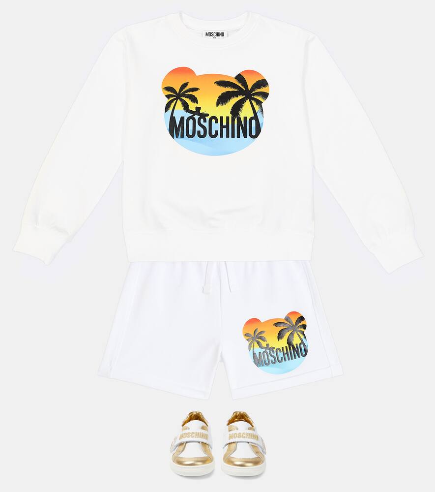 Shop Moschino Printed Cotton-blend Jersey Shorts In White