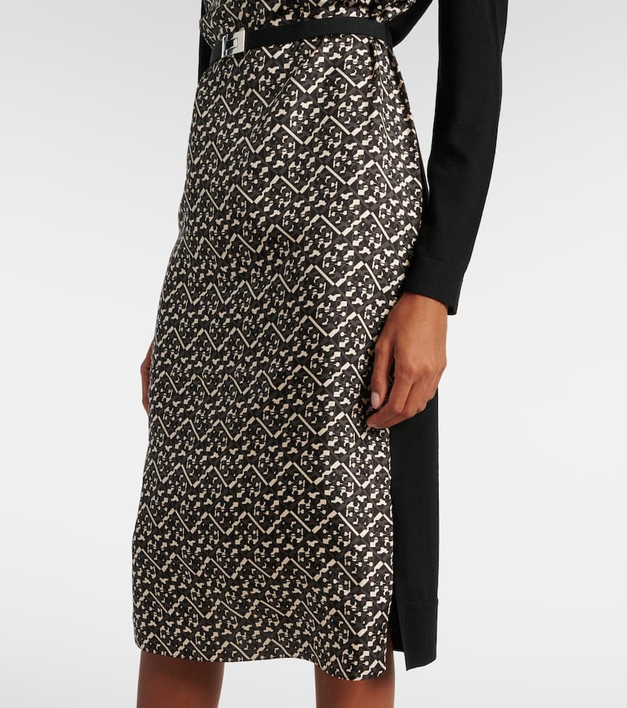 束带真丝边饰羊毛中长连衣裙