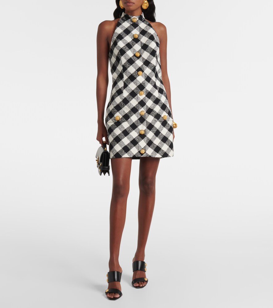 Balmain Halterneck cotton-blend tweed minidress