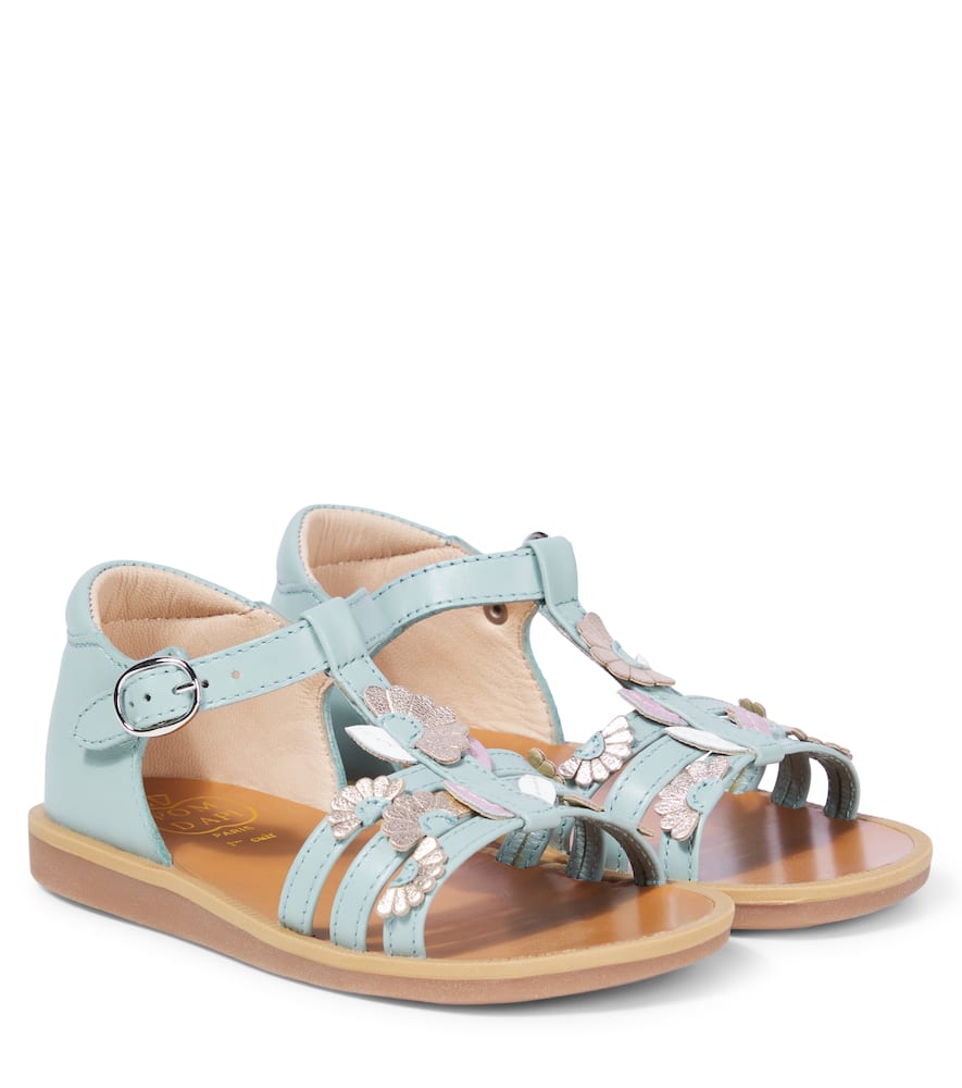 Pom D'api Poppy Floral-appliqué Leather Sandals In Blue