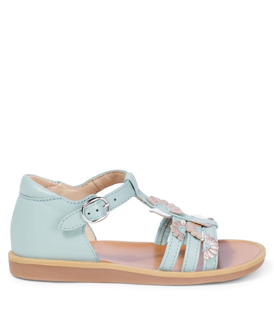 Pom D'api Poppy Floral-appliqué Leather Sandals In Blue