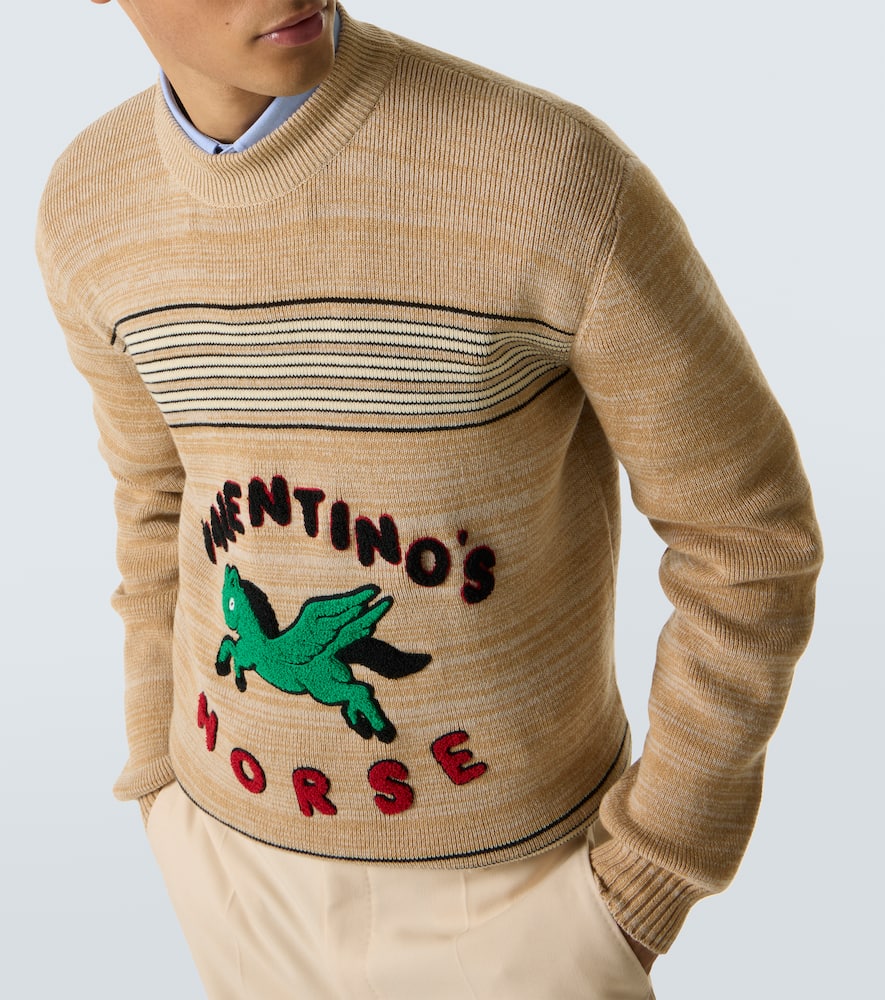 Valentino Pegasus-embroidered Striped Sweater In Brown