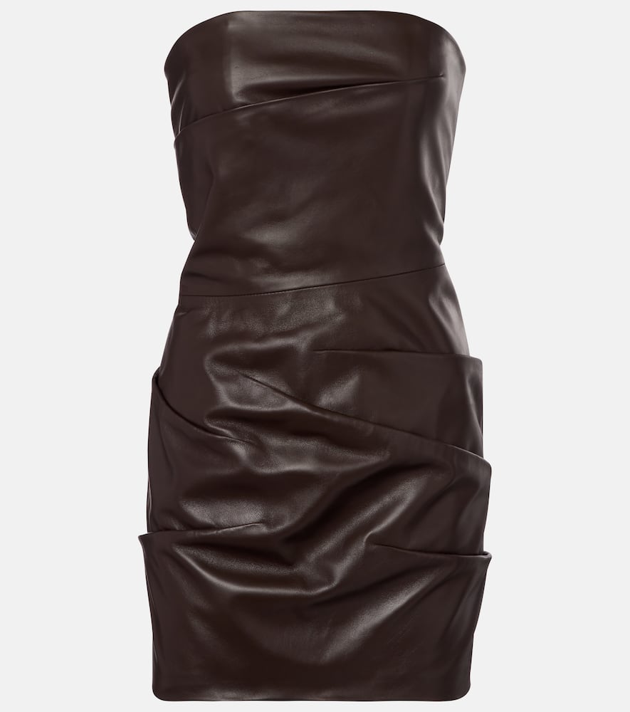 Draped ruched leather minidress