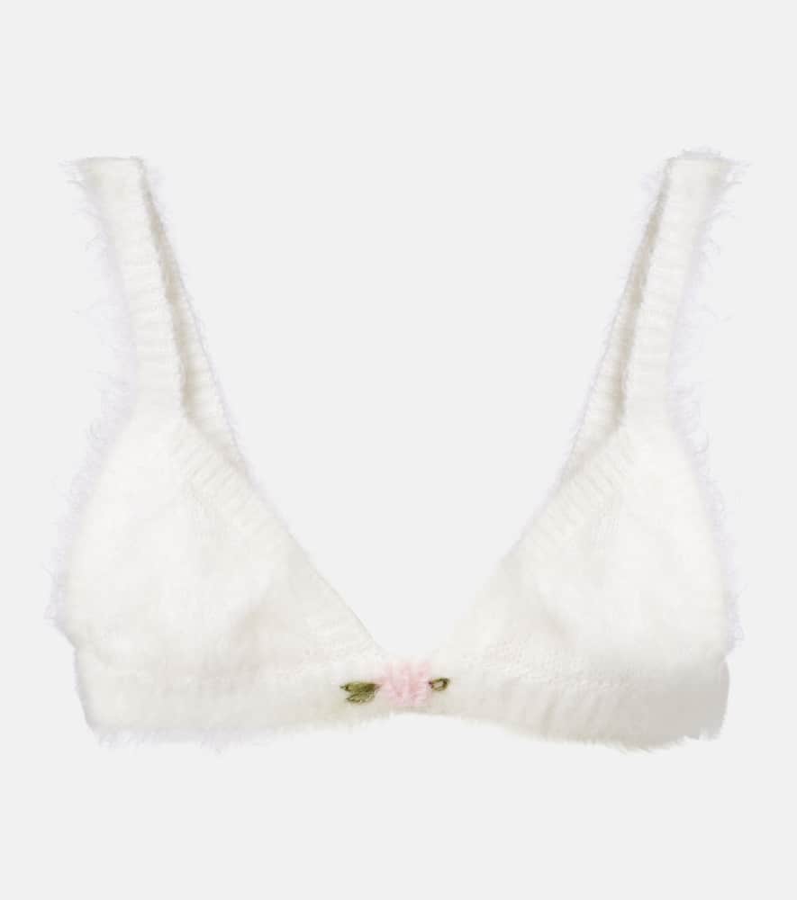 Alessandra Rich Mohair And Wool-blend Bra Top In White