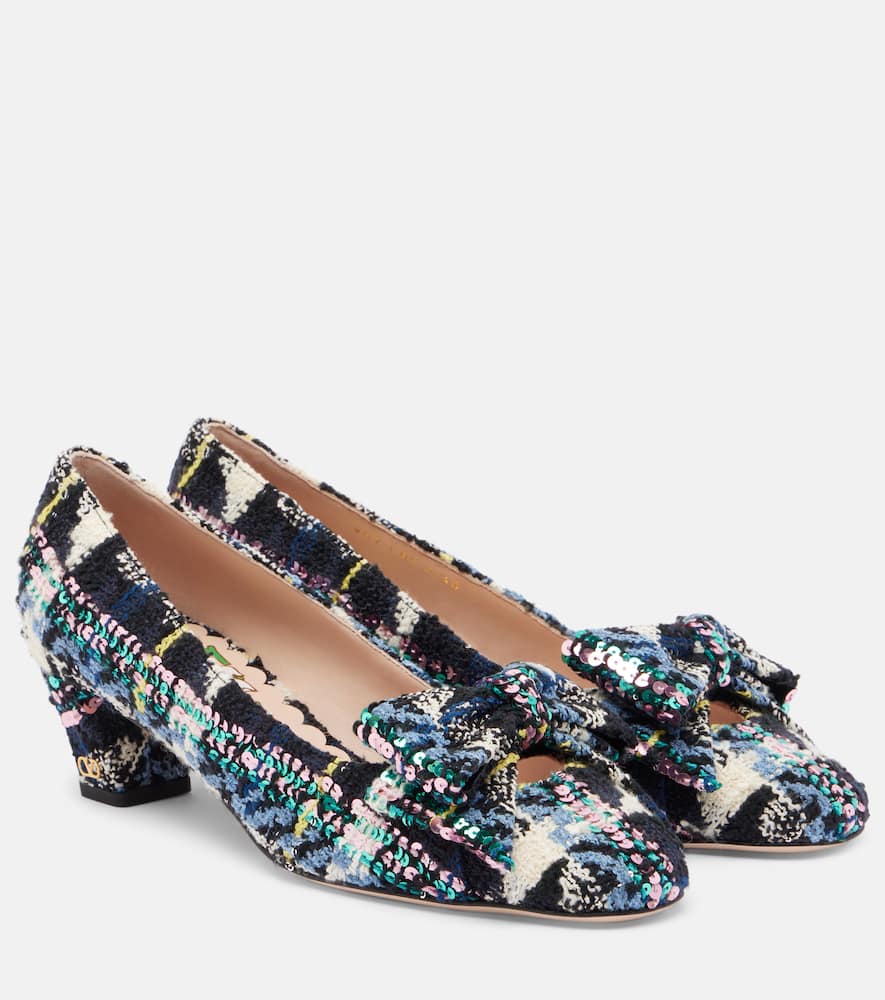 Valentino Bowow 45 Bow-detail Tweed Pumps In Multi